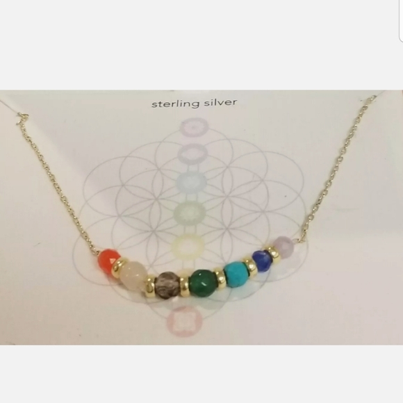 RACHEL ZOE GEMSTONE CHAKRA BEADS STERLING SILVER NECKLACE - Picture 2 of 3